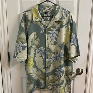 Tommy Bahama Silk Original Fit Floral Tropical Hawaiian Men’s Shirt Size XL Teal